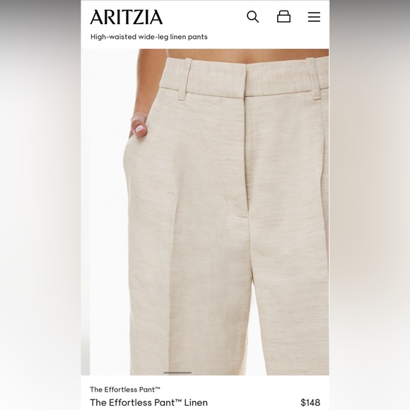 NWOT Aritzia Wilfred The Effortless Pant Linen - Natural Ecru - Size 10 Tall - Picture 4 of 7